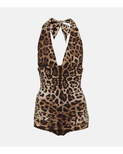 Dolce & Gabbana Banador con estampado de leopardo - Marrón