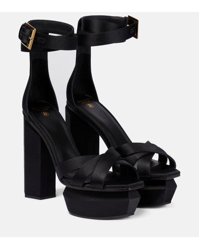 Balmain Ava Satin Platform Sandals - Black