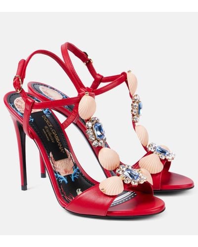 Dolce & Gabbana Sandales Capri en cuir a ornements - Rouge