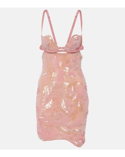 Nensi Dojaka Heartbeat Sequined Asymmetric Minidress - Pink