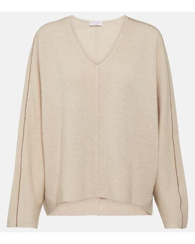 Brunello Cucinelli Pullover aus Wolle, Kaschmir und Seide - Natur