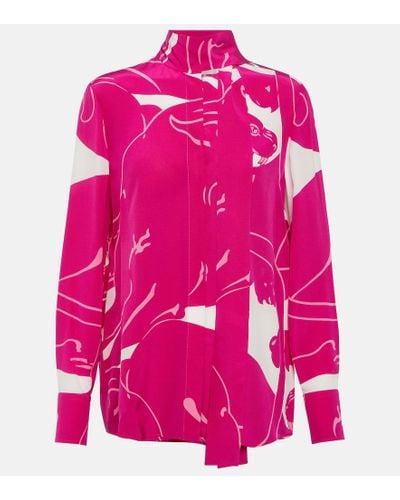 Valentino Printed Tie-neck Silk Blouse - Pink