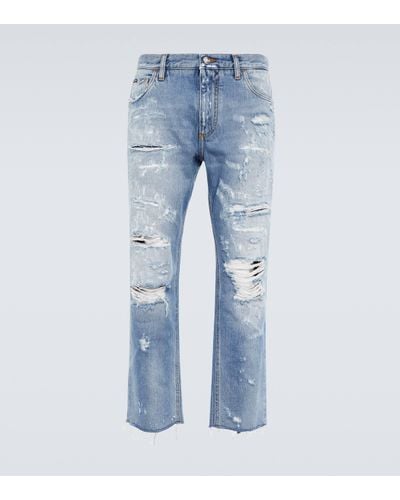 Dolce & Gabbana Distressed Mid-rise Straight Jeans - Blue