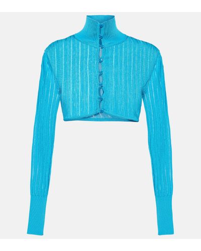 Alaïa Ribbed-knit Cropped Cardigan - Blue