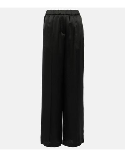 Loewe Mid-rise Silk Satin Wide-leg Trousers - Black