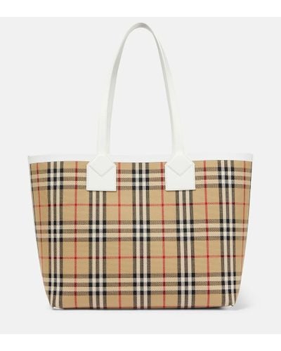 Burberry Checked Cotton Canvas Tote - Brown