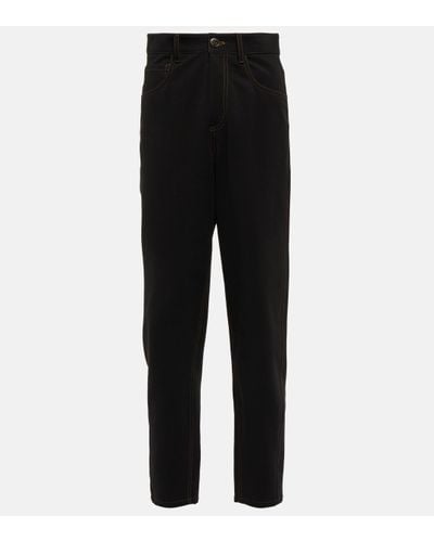 Brunello Cucinelli High-rise Straight Cotton-blend Trousers - Black