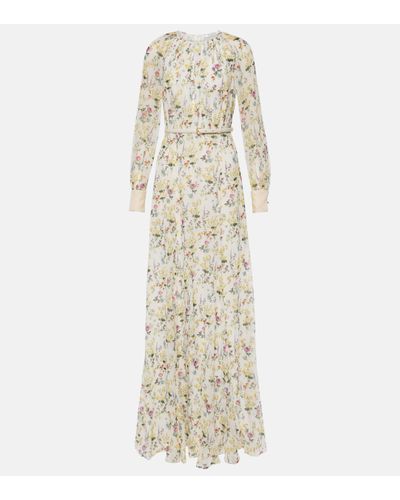 Max Mara Robe longue Ori en soie a fleurs - Blanc