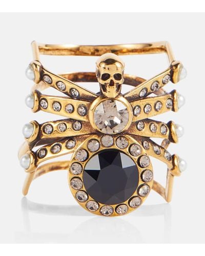 Alexander McQueen Spider Goldfarbener Ring Mit Kristallen Und Kunstperlen - Orange