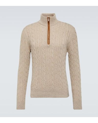 Loro Piana Mezzocollo Cable-knit Cashmere Sweater - Natural