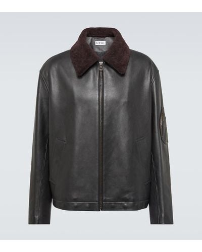 Loewe Jacke aus Leder mit Shearling - Schwarz