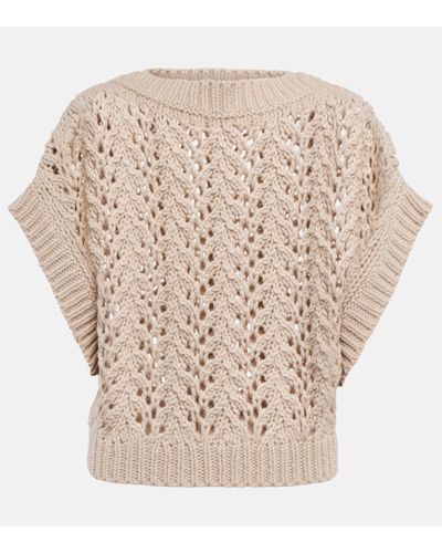 Brunello Cucinelli Open-knit Wool-blend Jumper Vest - Natural
