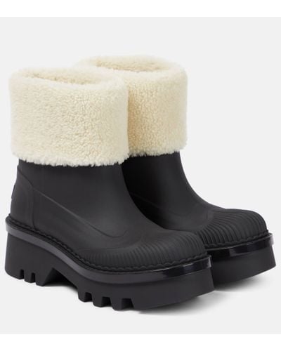 Chloé Raina Shearling-trimmed Ankle Boots - Black