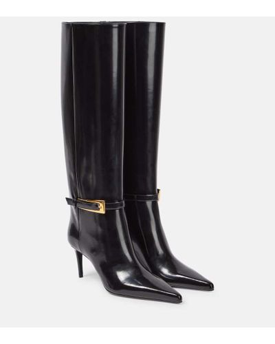 Saint Laurent Lee Glazed Leather Knee-high Boots - Black