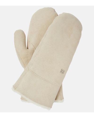 Totême Suede Shearling Mittens - White