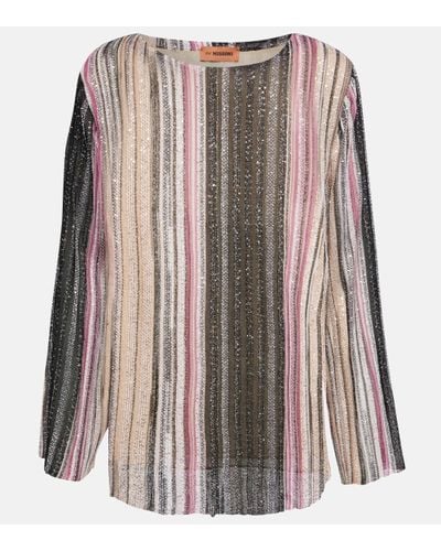Missoni Sequined Striped Knit Top - Brown