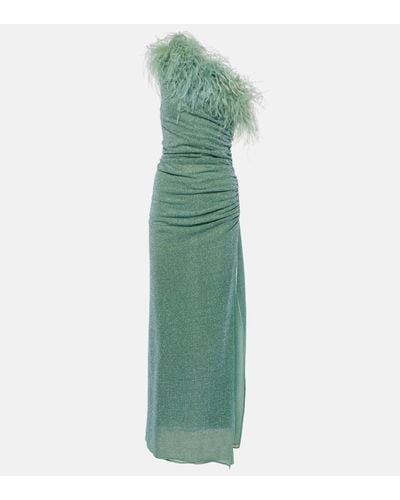 Oséree Lumiere Feather-trimmed Gown - Green