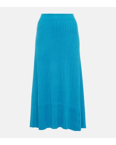 Co. Ribbed-knit Silk Blend Skirt - Blue
