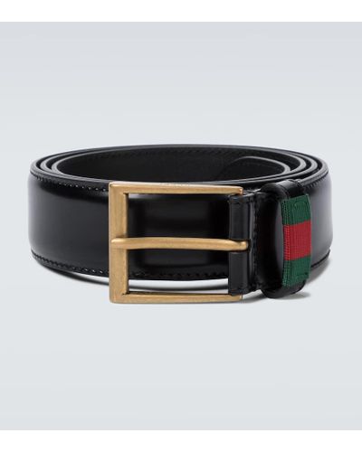 Gucci Cinturón de cuero con tribanda Web - Negro