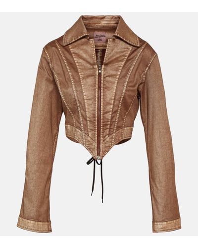 Jean Paul Gaultier X Knwls Cropped Denim Corset Jacket - Brown