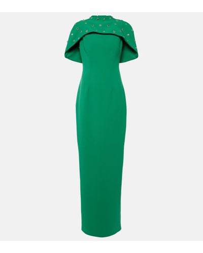 Safiyaa Kalika Embellished Caped Crepe Gown - Green