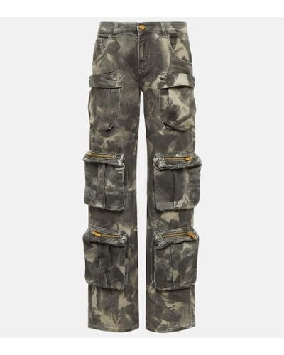 Blumarine Printed Low-rise Denim Cargo Pants - Gray