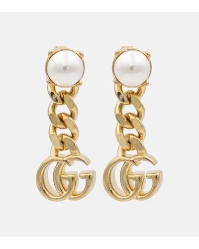 Gucci Double G Earrings With Pearls - Metallic