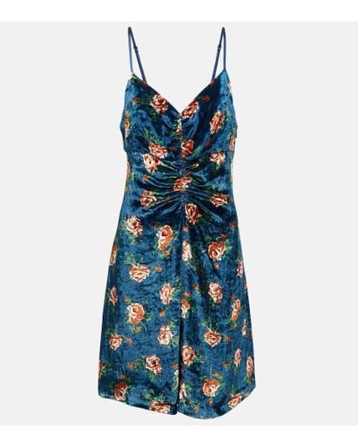 KENZO Vestido corto de terciopelo floral - Azul