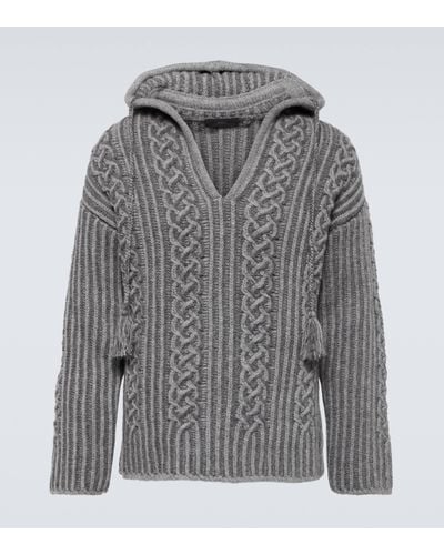 Alanui Cable-knit Virgin Wool Hoodie - Grey