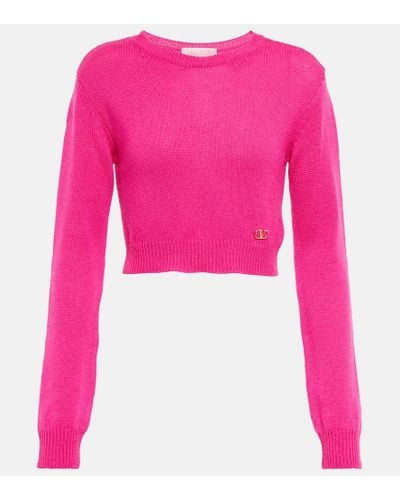Valentino Vlogo Cropped Cashmere Sweater - Pink