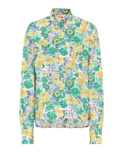 Plan C Camisa de popelin de algodon floral - Verde