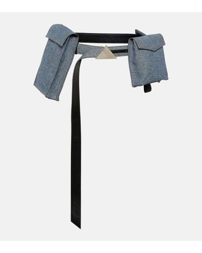 The Attico Denim And Leather Belt With Pockets - Blue