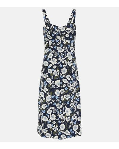 Veronica Beard Colleen Floral Linen-blend Midi Dress - Blue