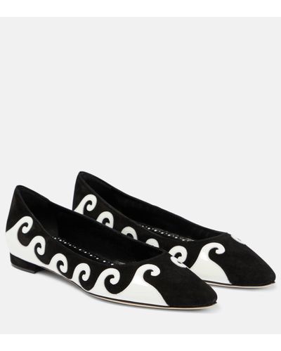 Manolo Blahnik Kasaiflat Suede And Patent Leather Ballet Flats - Black
