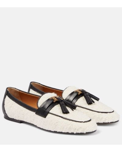 Tod's Tasselled Boucle And Leather Loafers - White