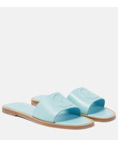 Christian Louboutin Cl Embossed Leather Mules - Blue