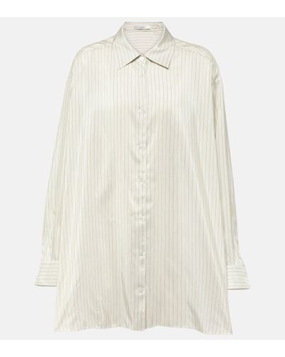 The Row Luka Oversized Pinstripe Silk Shirt - White