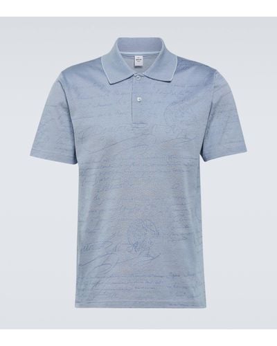 Berluti Scritto Cotton Pique Polo Shirt - Blue