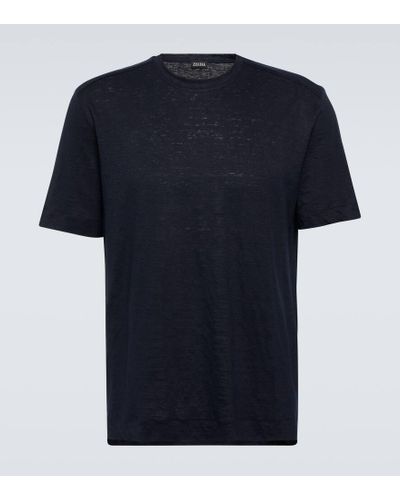 Zegna T-Shirt aus Leinen - Blau