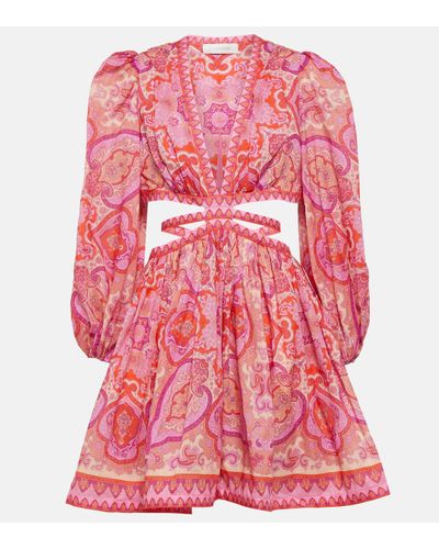 Zimmermann Mini-robe En Voile De Coton À Imprimé Cachemire Et À Découpe Halcyon - Rose