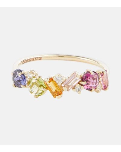 Suzanne Kalan Anillo Rainbow de oro de 14 ct con diamantes y piedras - Multicolor