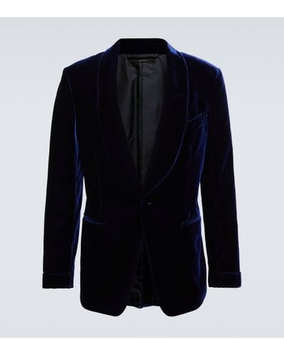 Tom Ford Blazer Shelton en velours - Bleu