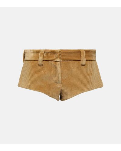 Miu Miu Shorts en pana de algodon de tiro bajo - Neutro