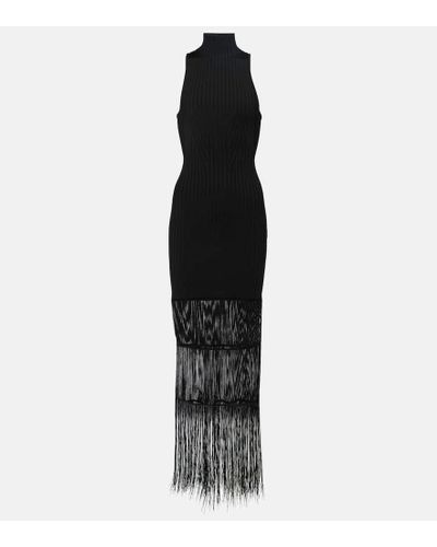 Khaite Zare Fringed Ribbed-knit Maxi Dress - Black