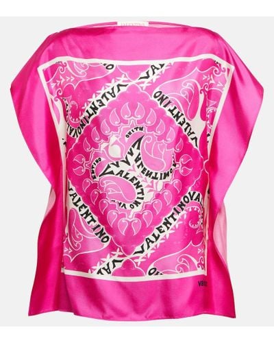 Valentino Top de seda con estampado de panuelo - Rosa