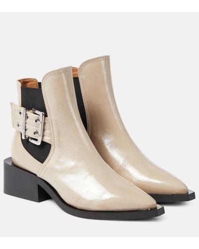 Ganni Faux Leather Chelsea Boots - Natural