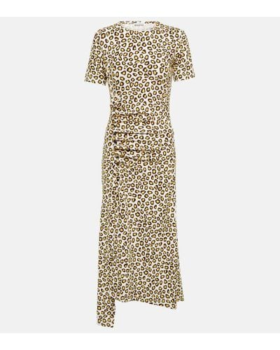 Rabanne Leopard-print Jersey Midi Dress - Metallic