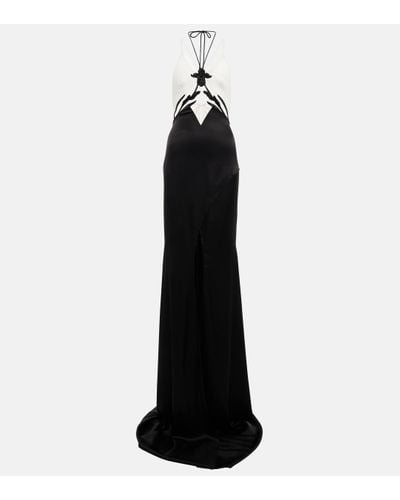 David Koma Embellished Cady And Satin Gown - Black