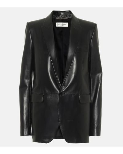 Saint Laurent Single-breasted Leather Blazer - Black
