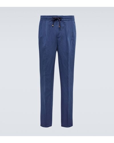 Brunello Cucinelli Pantalon en lin et coton - Bleu